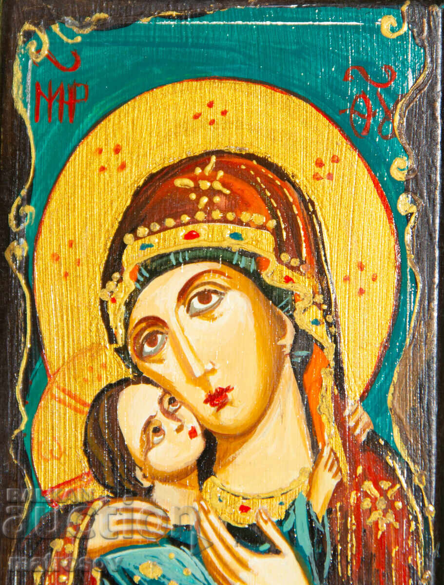 Παράδοση Συλλογή της Θεοτόκου με το Βρέφος, χειροποίητη εικόνα, τέμπερα
