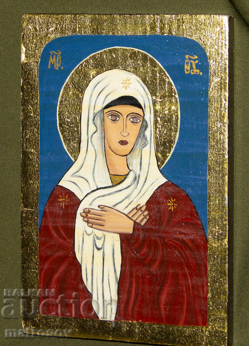 Virgin Mary, hand-painted icon, tempera paints