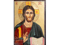 Iisus Hristos, icoană pictată manual, culori tempera