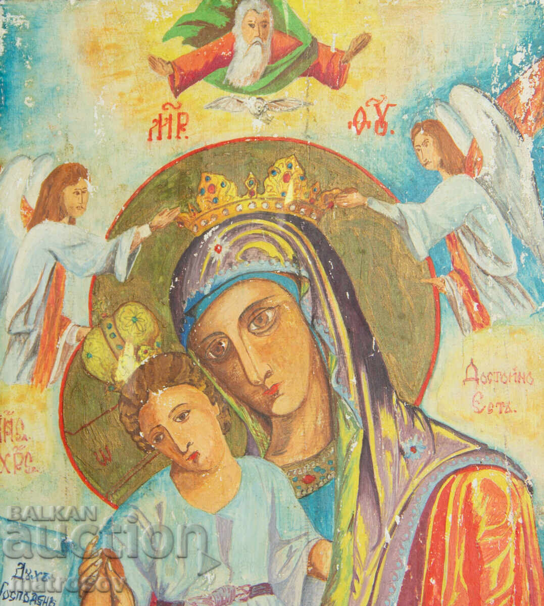 Παράδοση Παναγία με το Θείο Βρέφος, χειροποίητη εικόνα, τέμπερα