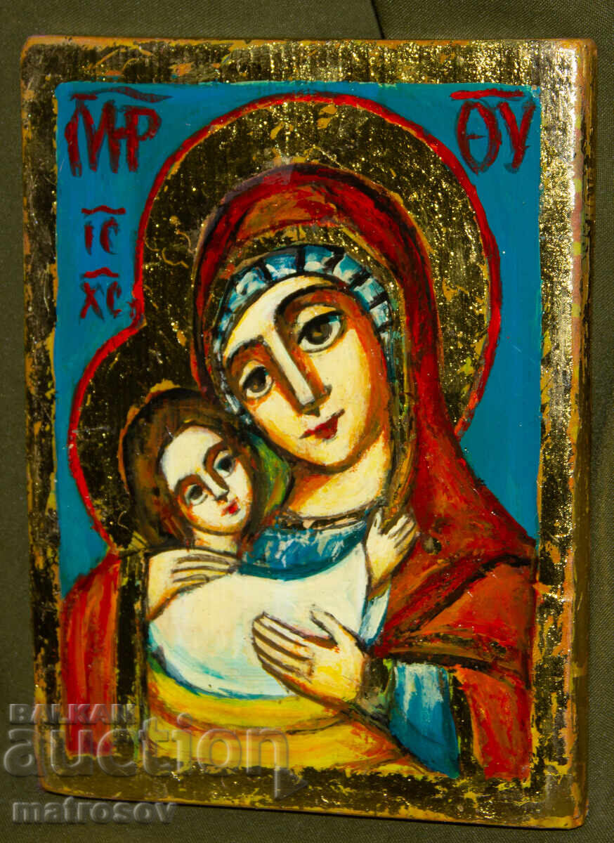 Παναγία με το Θείο Βρέφος, χειροποίητη εικόνα, τέμπερα με τιμή 200.00 BGN | € 102.26