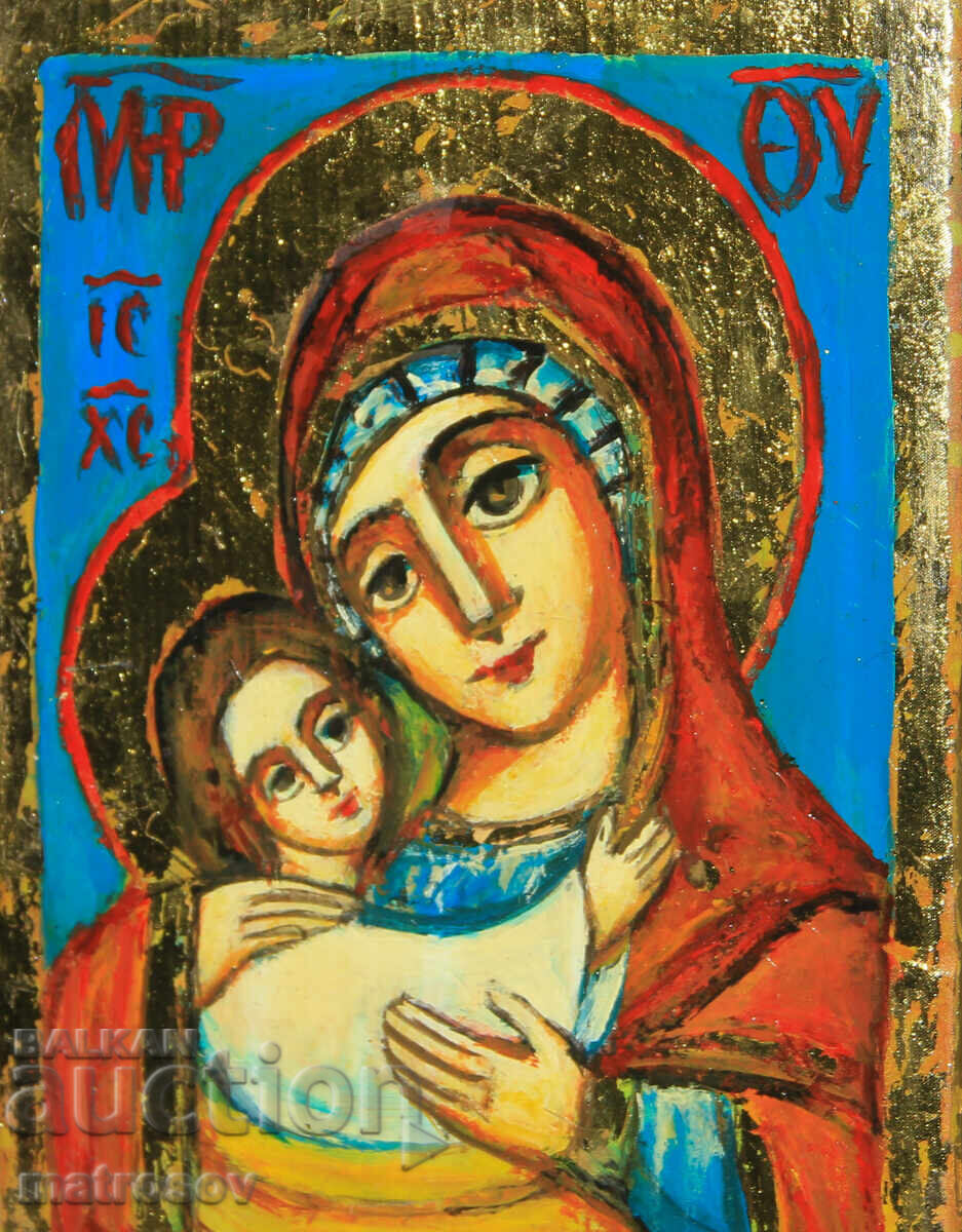 Δημοπρασία Παναγία με το Θείο Βρέφος, χειροποίητη εικόνα, τέμπερα