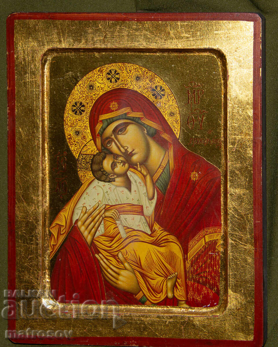 Licitație Icoană pictată manual, tempera, Sf. Fecioară Maria cu Pruncul