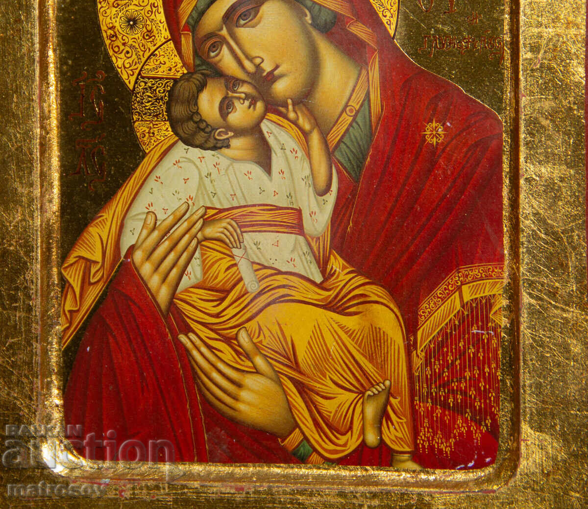 Icoană pictată manual, tempera, Sf. Fecioară Maria cu Pruncul - 5