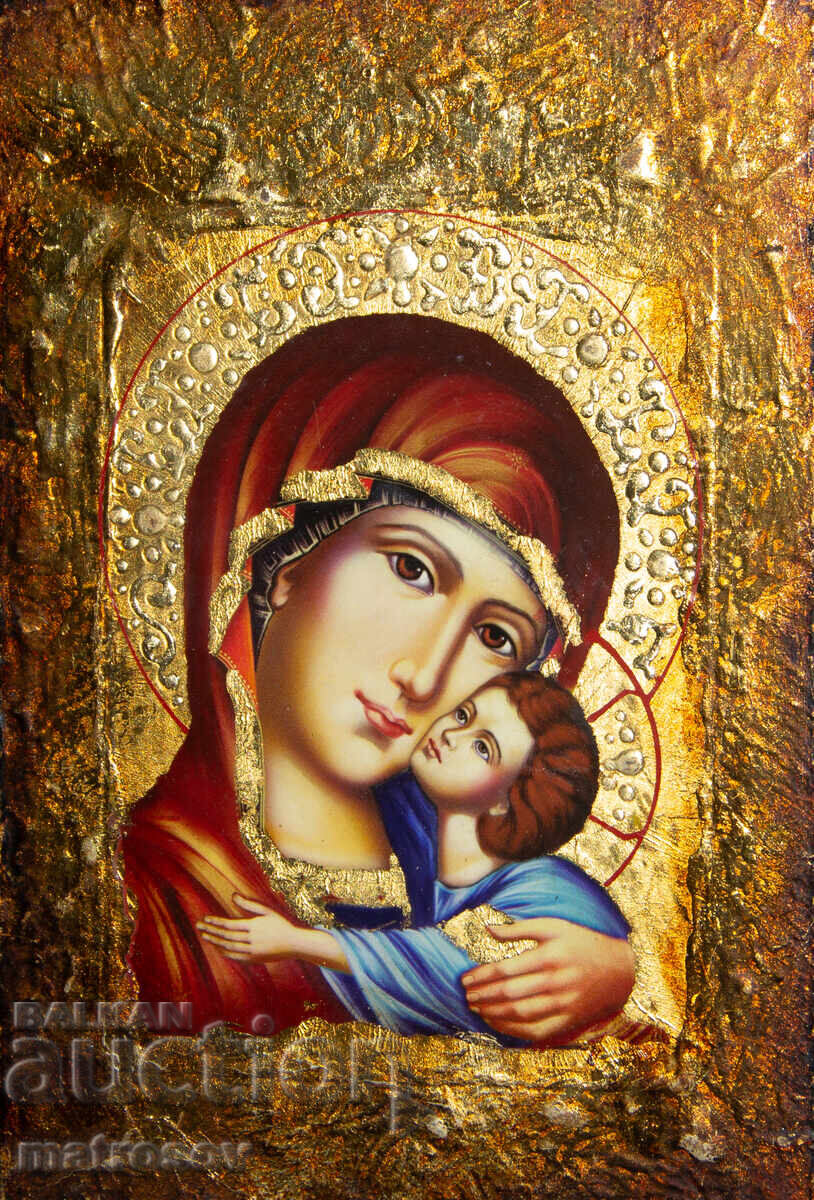 Icoană pictată manual, tempera, Sf. Fecioară Maria cu Pruncul cu preț 200.00 BGN | € 102.26