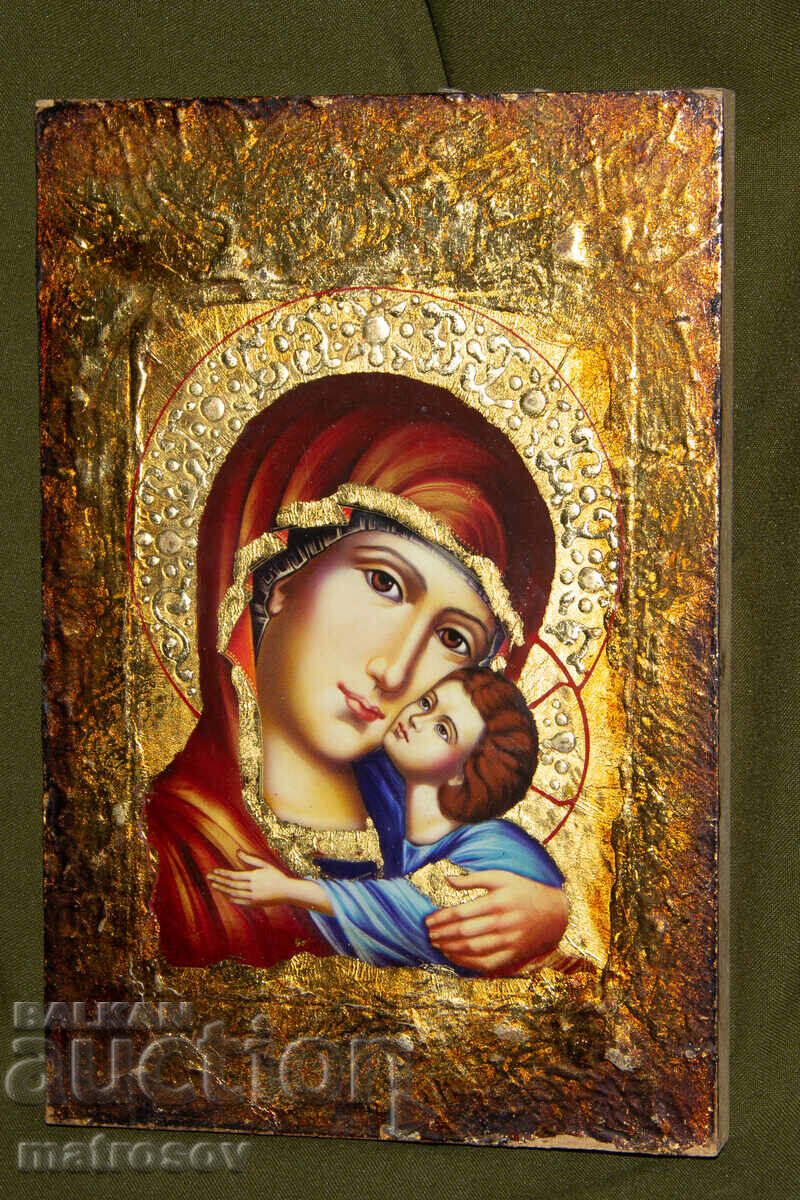 Licitație Icoană pictată manual, tempera, Sf. Fecioară Maria cu Pruncul