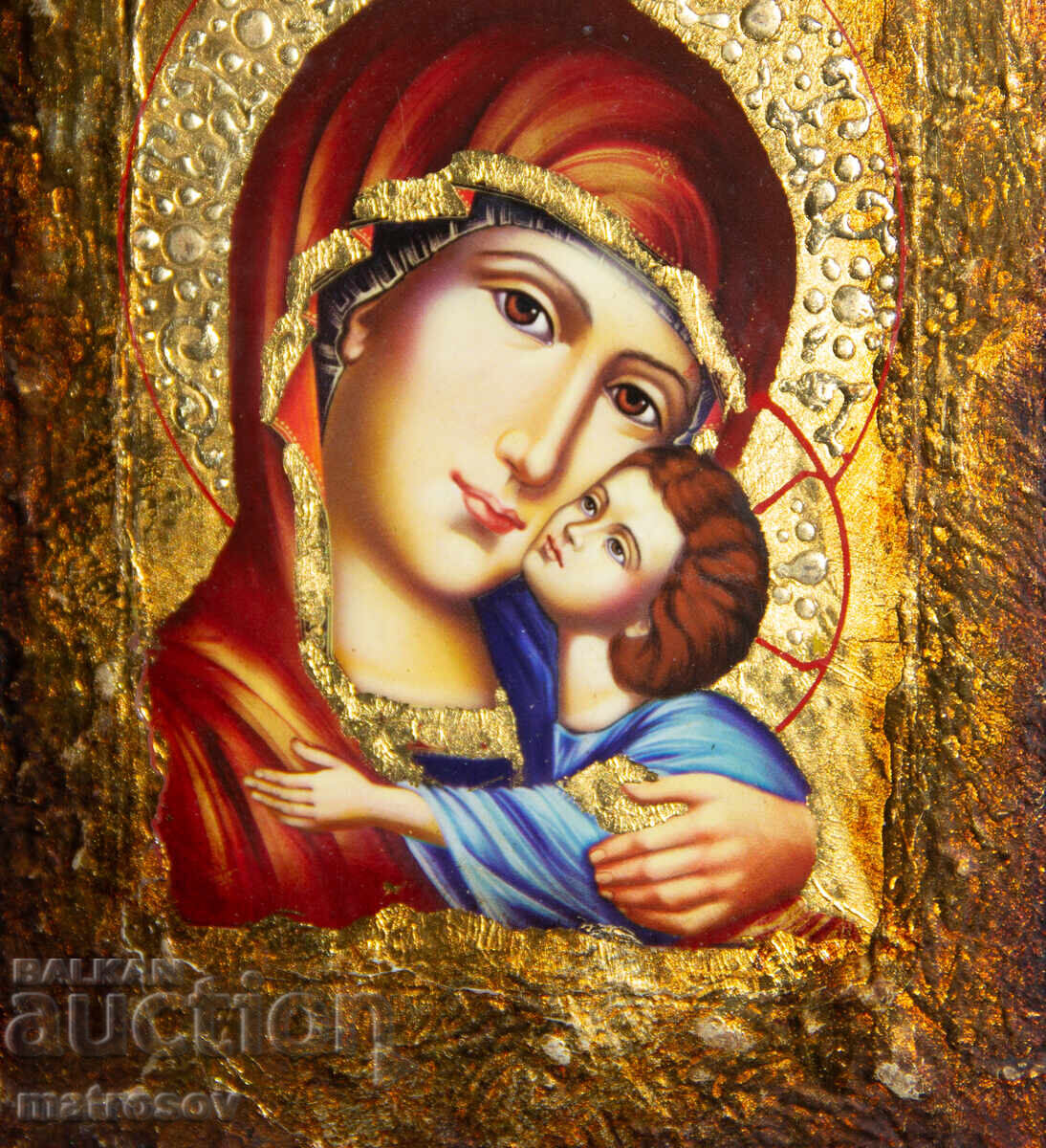 Icoană pictată manual, tempera, Sf. Fecioară Maria cu Pruncul - 5