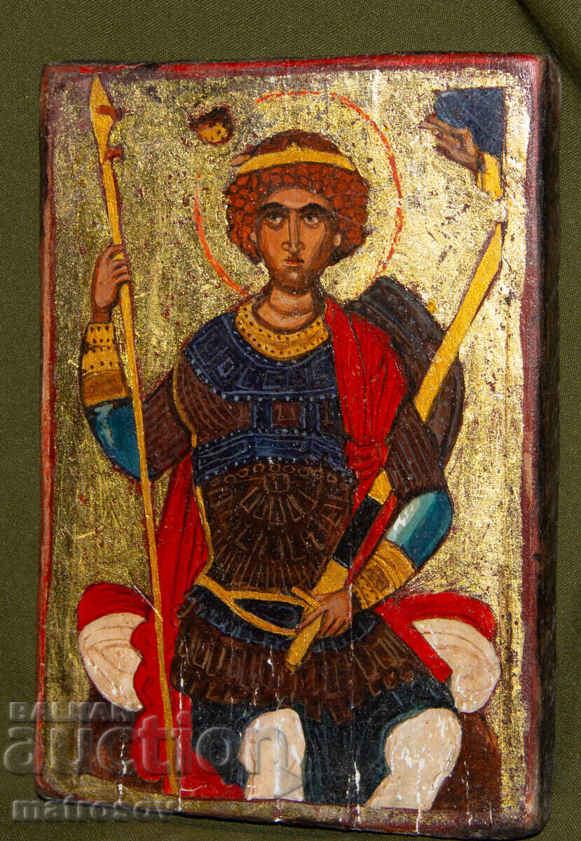 Icoană pictată manual, tempera, aurire, Sf. Gheorghe, Purtătorul de Biruință cu preț 200.00 BGN | € 102.26