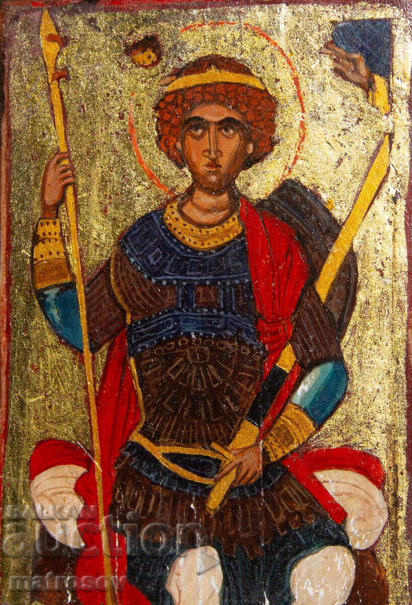 Licitație Icoană pictată manual, tempera, aurire, Sf. Gheorghe, Purtătorul de Biruință