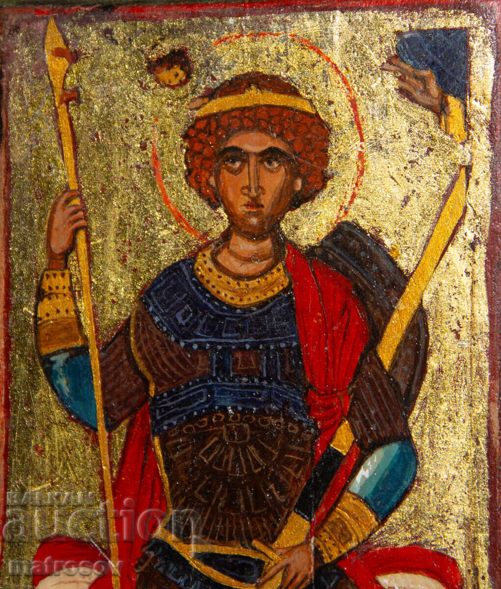 Livrarea Icoană pictată manual, tempera, aurire, Sf. Gheorghe, Purtătorul de Biruință