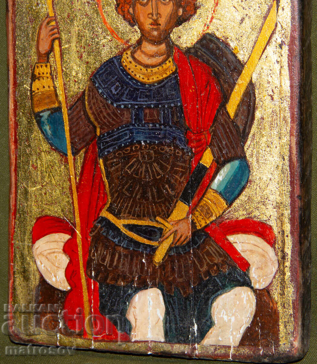 Icoană pictată manual, tempera, aurire, Sf. Gheorghe, Purtătorul de Biruință - 5