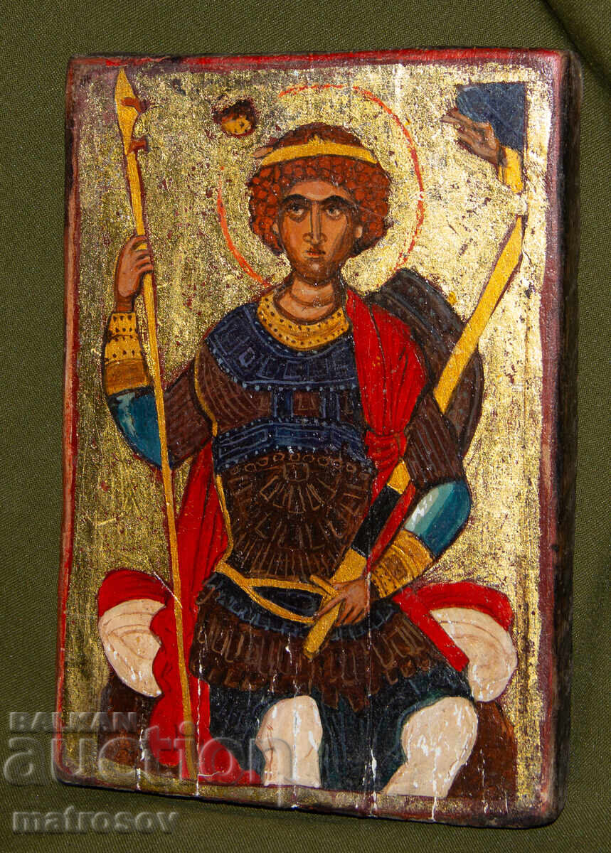 Icoană pictată manual, tempera, aurire, Sf. Gheorghe, Purtătorul de Biruință