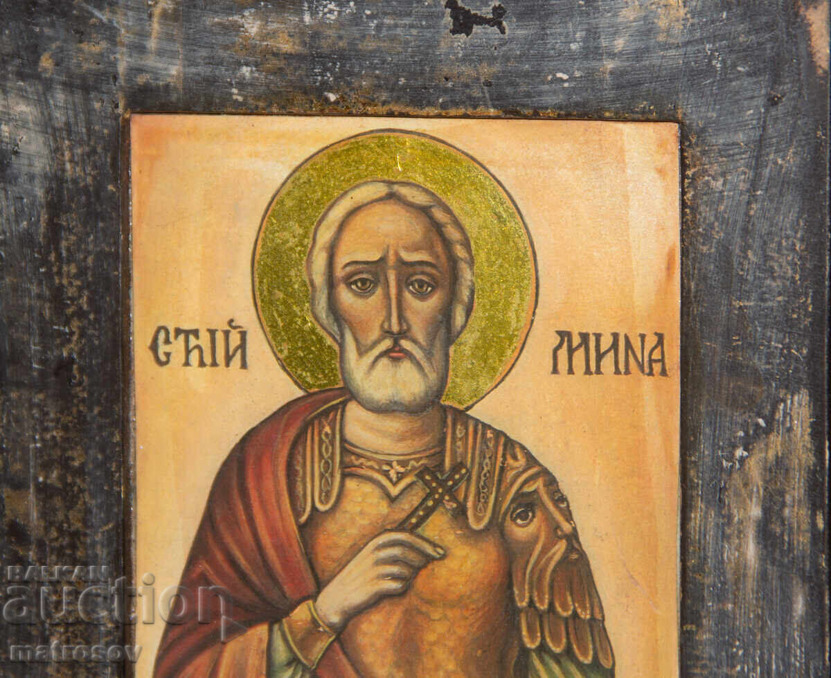 Livrarea Sfântul Mina, icoană pictată manual, vopsele tempera