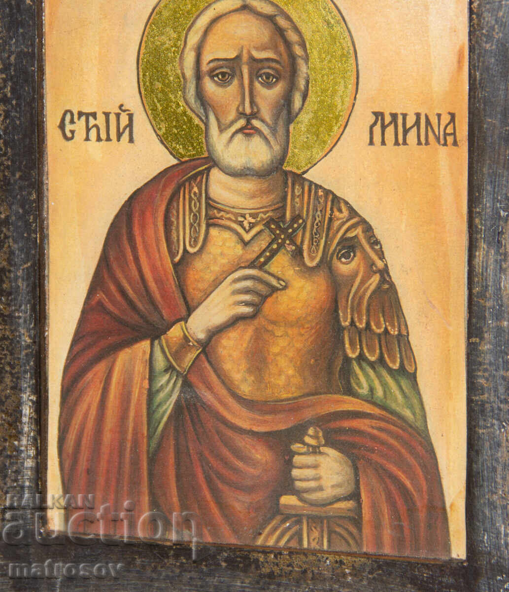 Sfântul Mina, icoană pictată manual, vopsele tempera - 5