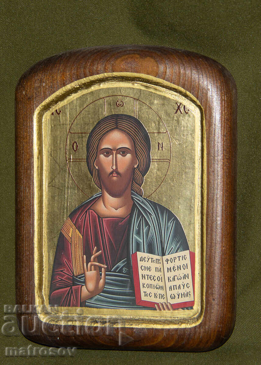 Licitație Iisus Hristos Pantocrator, icoană pictată manual, culori tempera