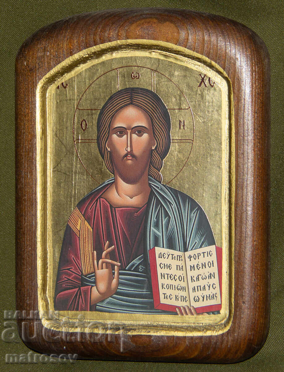 Iisus Hristos Pantocrator, icoană pictată manual, culori tempera