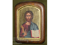 Iisus Hristos Pantocrator, icoană pictată manual, culori tempera