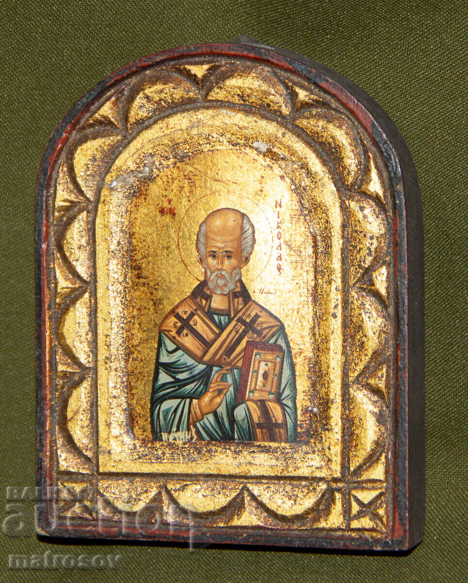 Sfântul Nicolae Făcătorul de Minuni, icoană pictată manual, tempera, aurire cu preț 140.00 BGN | € 71.58