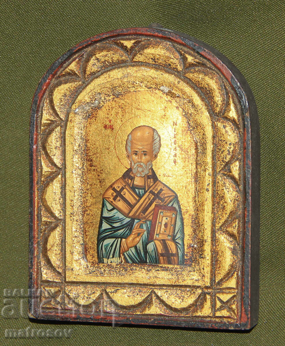 Licitație Sfântul Nicolae Făcătorul de Minuni, icoană pictată manual, tempera, aurire
