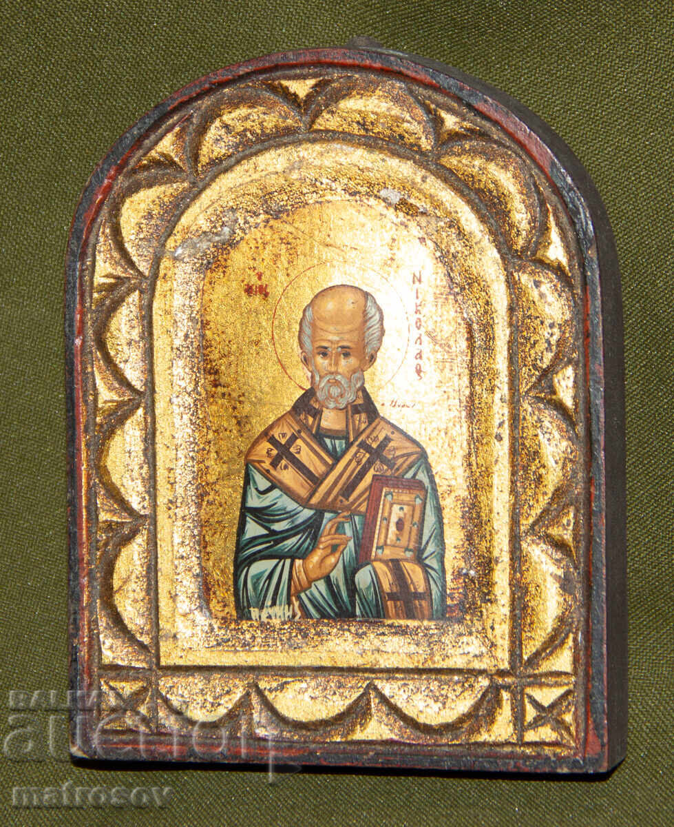 Sfântul Nicolae Făcătorul de Minuni, icoană pictată manual, tempera, aurire