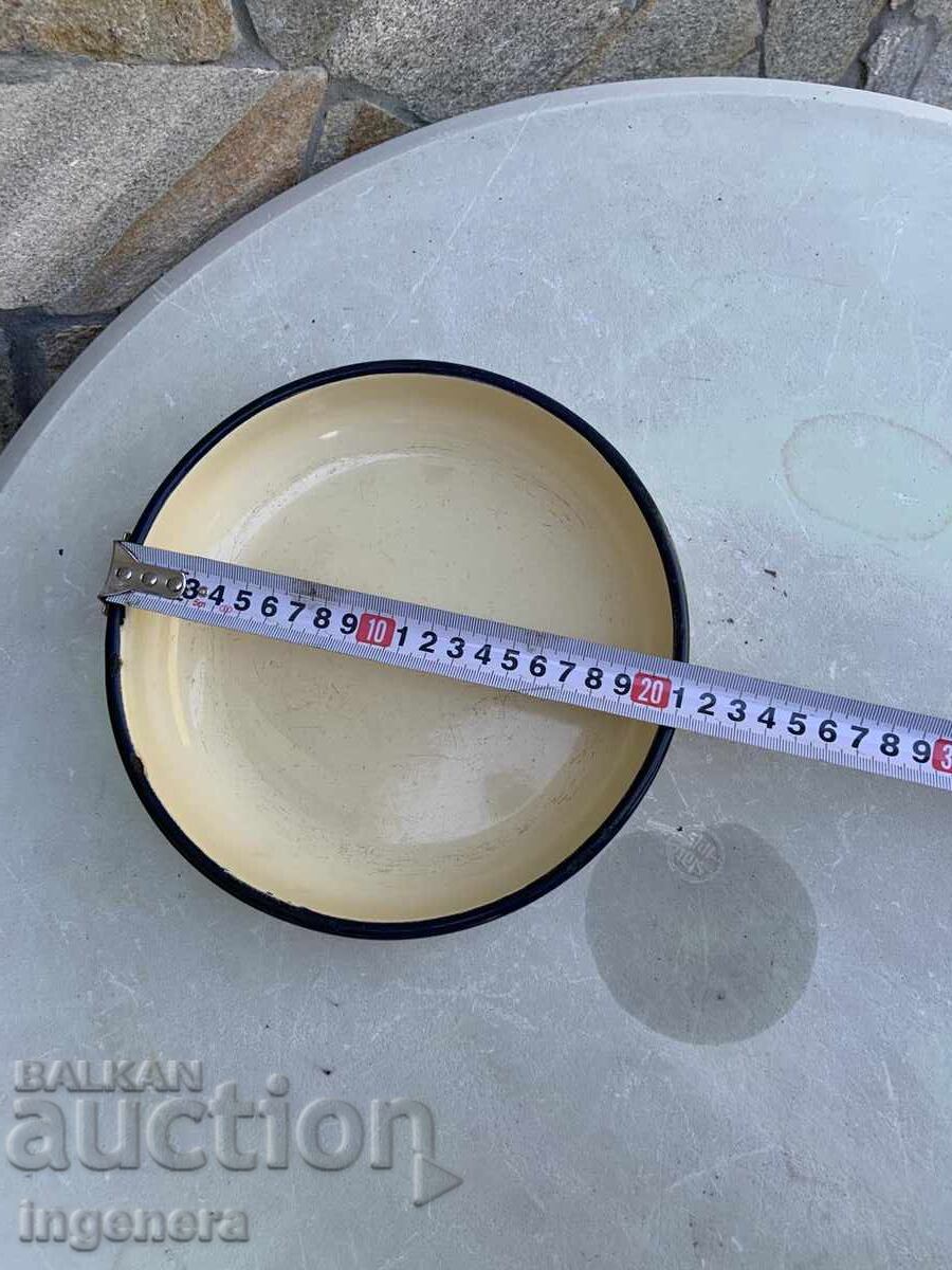 Enamelled Frying Pan from the Socialist Era Bulgaria, Marked with price 12.00 BGN | € 6.14 Enamelled Frying Pan from the Socialist Era Bulgaria, Marked with price 12.00 BGN | € 6.14