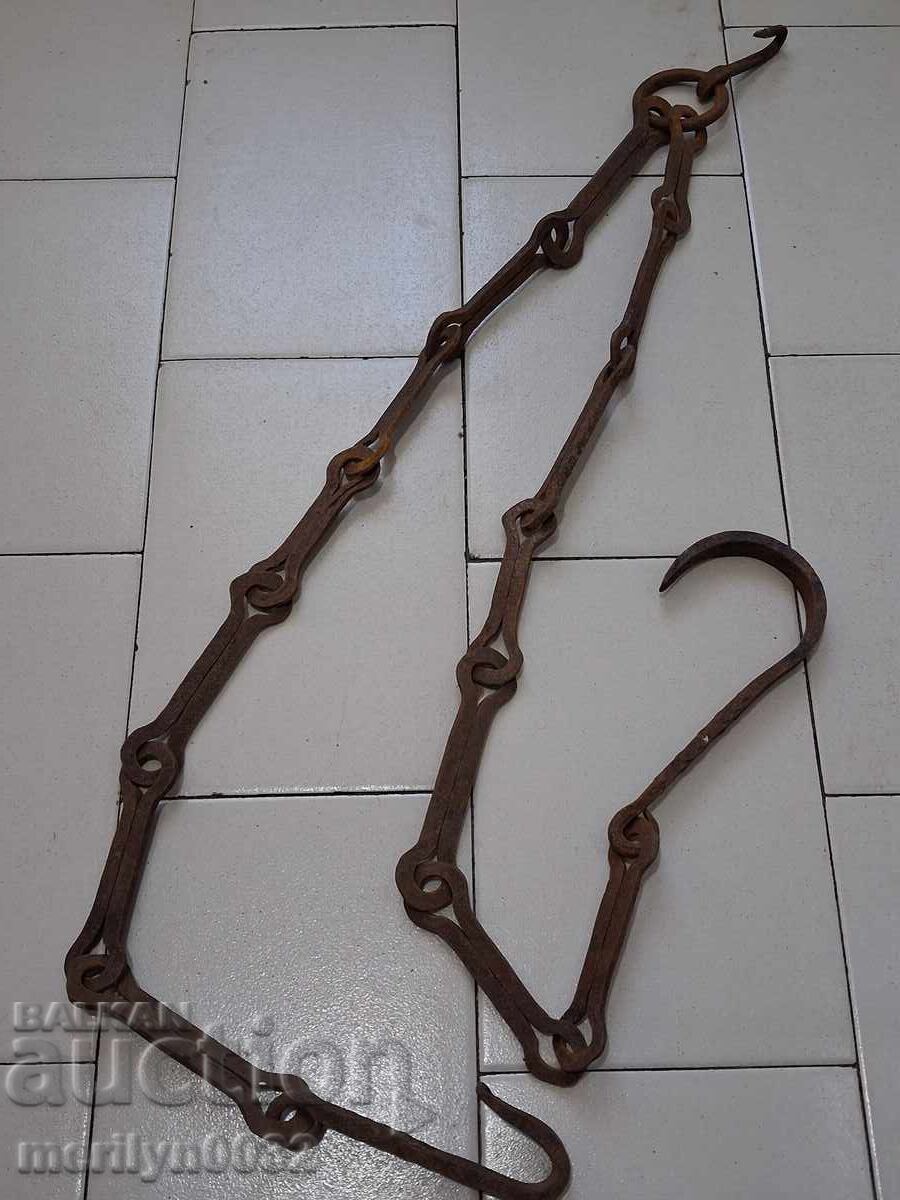 Old Wrought Iron Hearth Chain Wrought Iron Hook Chain - 6 Old Wrought Iron Hearth Chain Wrought Iron Hook Chain - 6