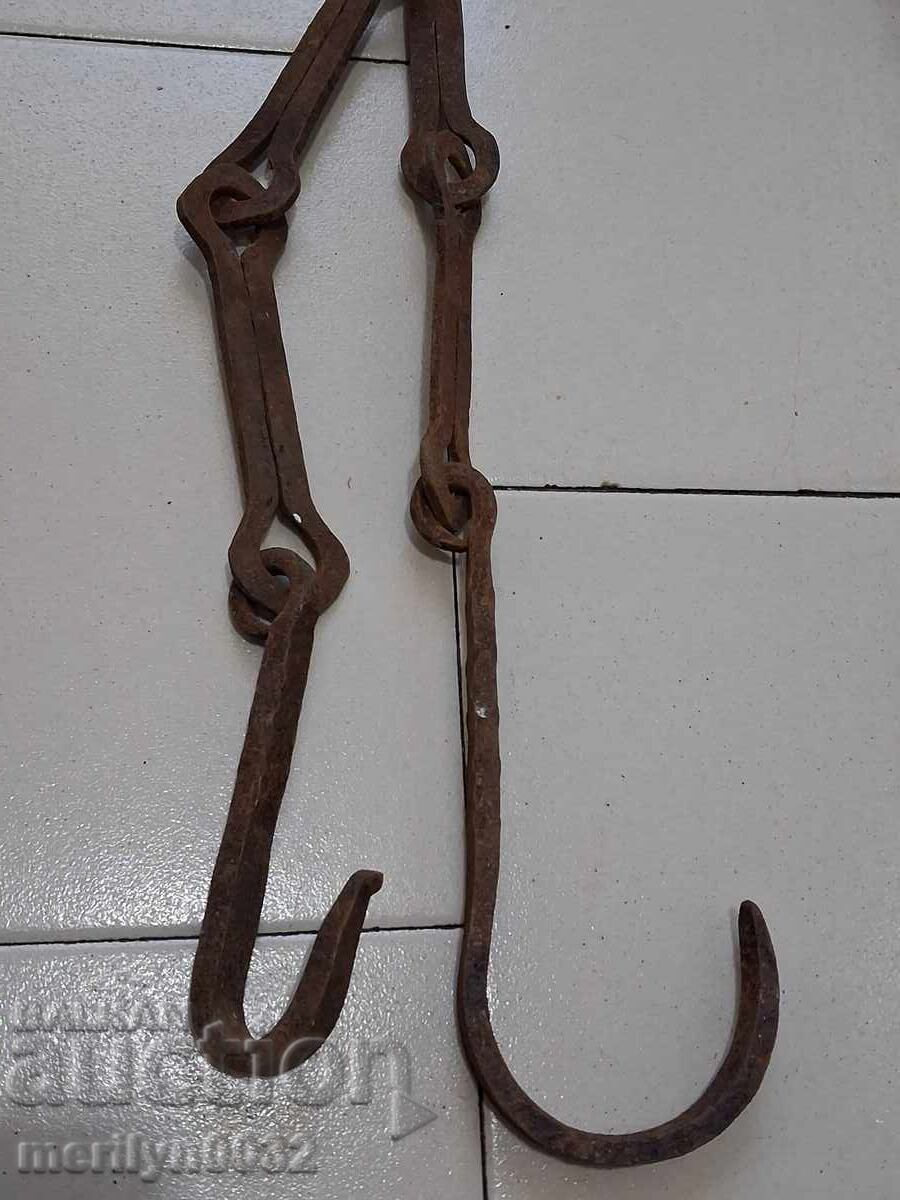 Old Wrought Iron Hearth Chain Wrought Iron Hook Chain - 7 Old Wrought Iron Hearth Chain Wrought Iron Hook Chain - 7