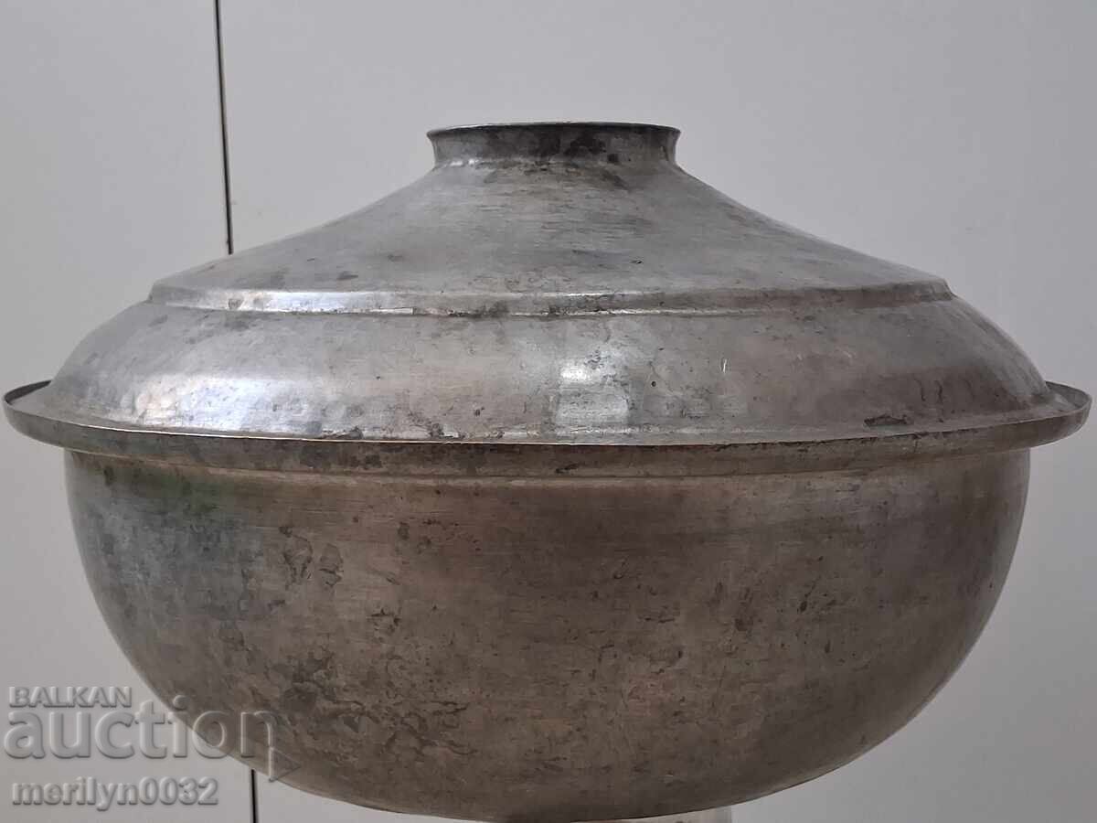 Oală de cupru cu capac, vas de cupru, cazan, basan