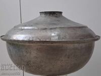Oală de cupru cu capac, vas de cupru, cazan, basan