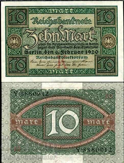Γερμανία 10 Μάρκα 1920 Pick 67 Unc Ref 0912