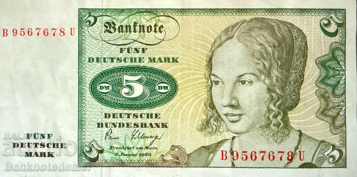 Germany 5 Deutsche Mark 1980 Pick 30b Ref 678U