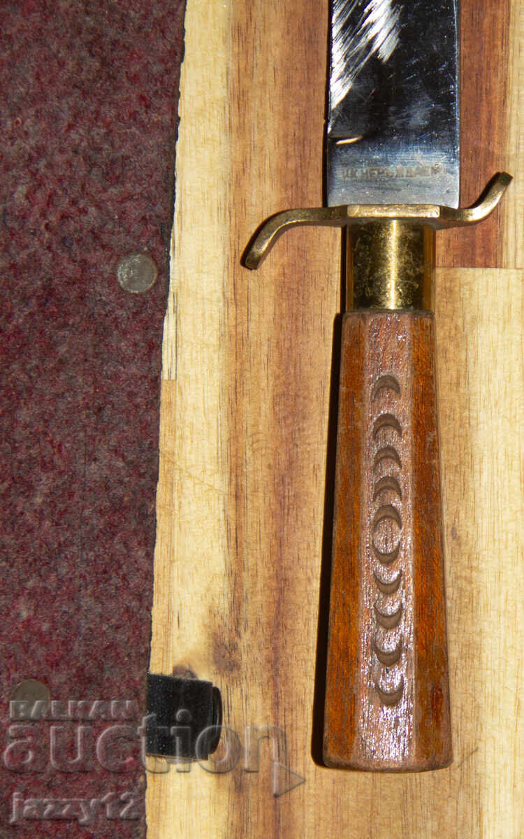 Cuțit de vânătoare vechi, mâner de lemn - 7