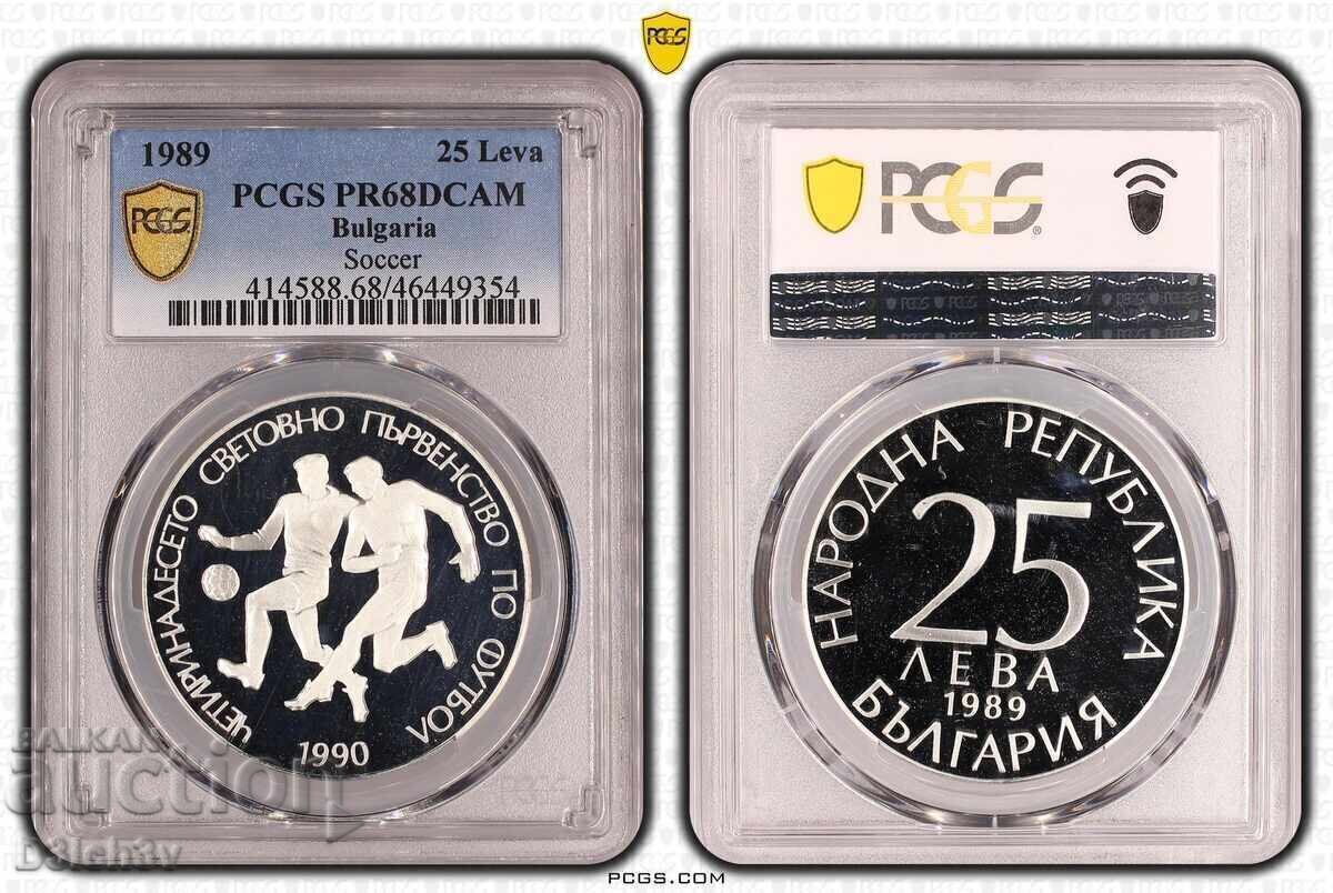 25 leva 1989 Fotbal PR 68 DCAM * PCGS 25 leva 1989 Fotbal PR 68 DCAM * PCGS