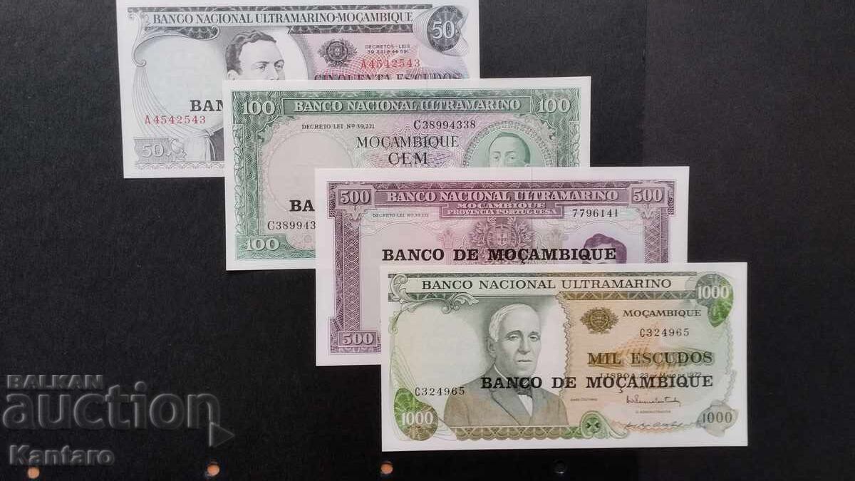 Bancnotă - MOZAMBIC - 50 ; 100 ; 500 și 1 000 escudos - UNC cu preț 25.00 BGN | € 12.78 Bancnotă - MOZAMBIC - 50 ; 100 ; 500 și 1 000 escudos - UNC cu preț 25.00 BGN | € 12.78