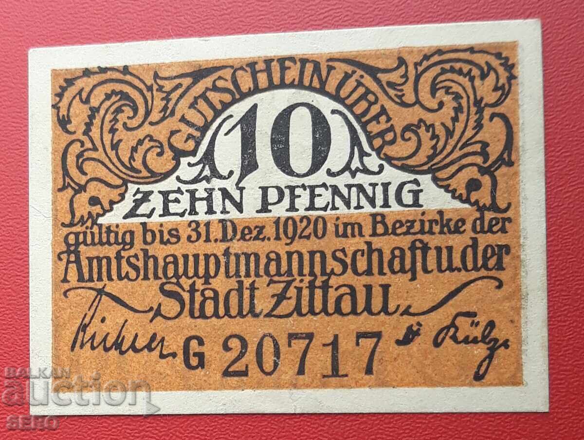 Τραπεζογραμμάτιο-Γερμανία-Σαξονία-Zittau-10 pfennig 1920 με τιμή 2.00 BGN | € 1.02