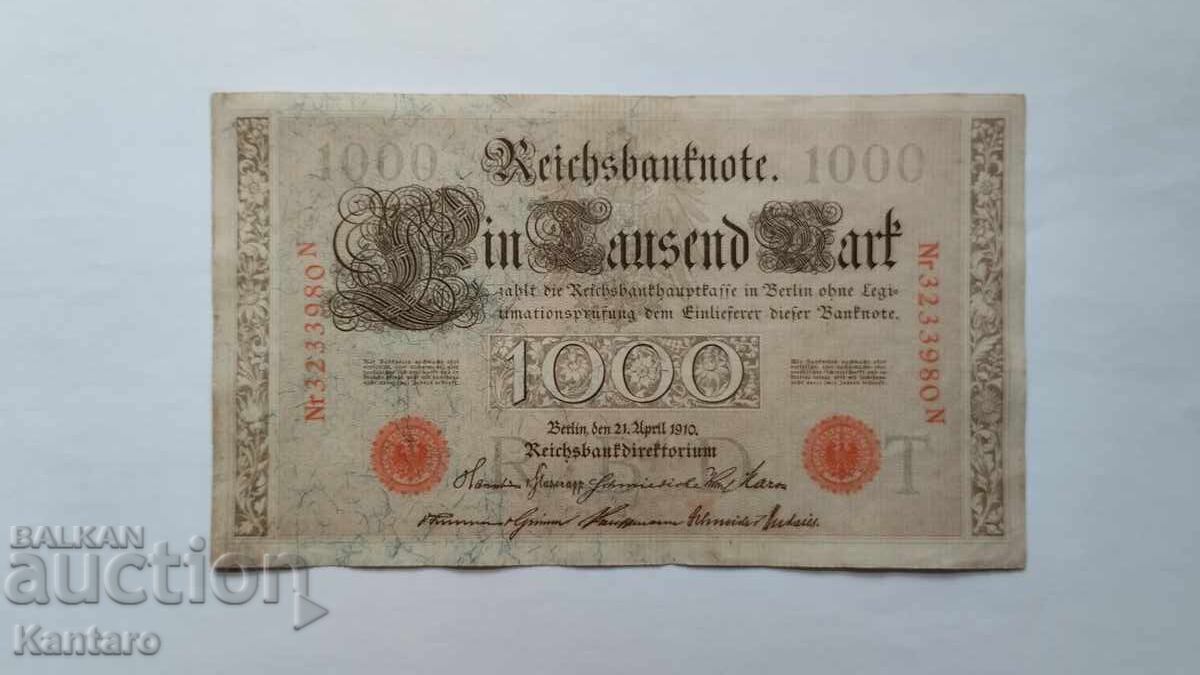 Банкнота - ГЕРМАНИЯ - 1000 марки - 1910 г. - червен печат