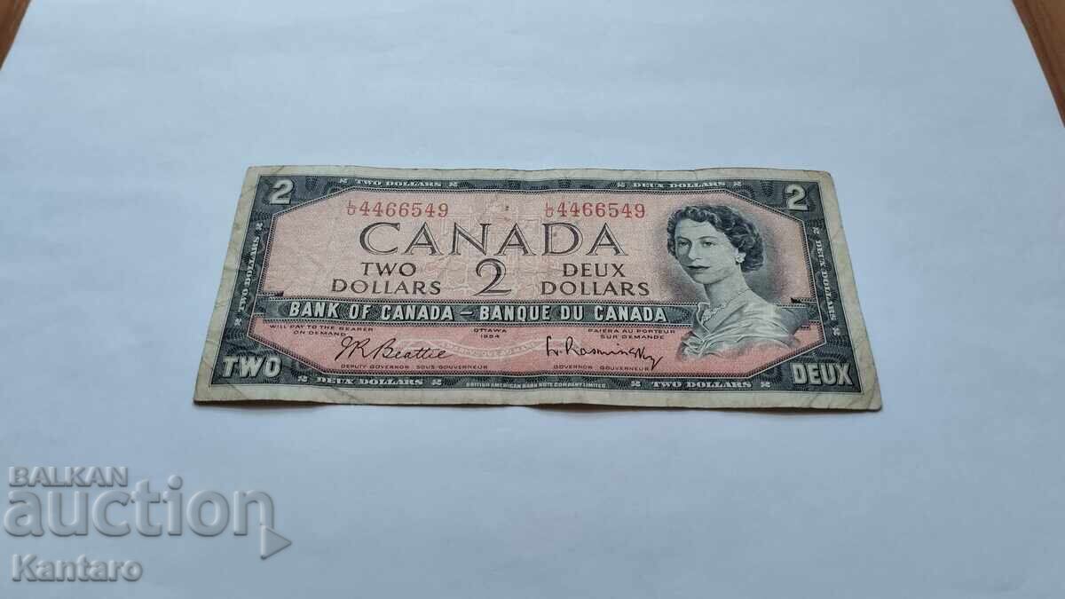 Bancnotă - CANADA - 2 dolari - 1954 cu preț 15.00 BGN | € 7.67 Bancnotă - CANADA - 2 dolari - 1954 cu preț 15.00 BGN | € 7.67