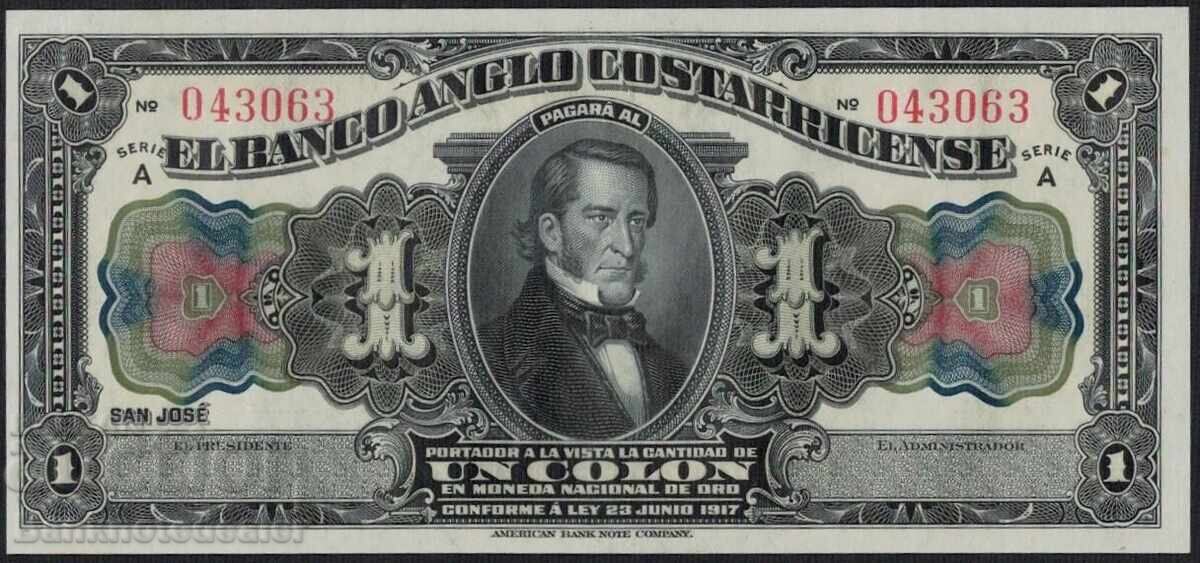 Costa Rica 1 colon 1917 Pick 121r Nesemnat Ref 306 Unc Costa Rica 1 colon 1917 Pick 121r Nesemnat Ref 306 Unc