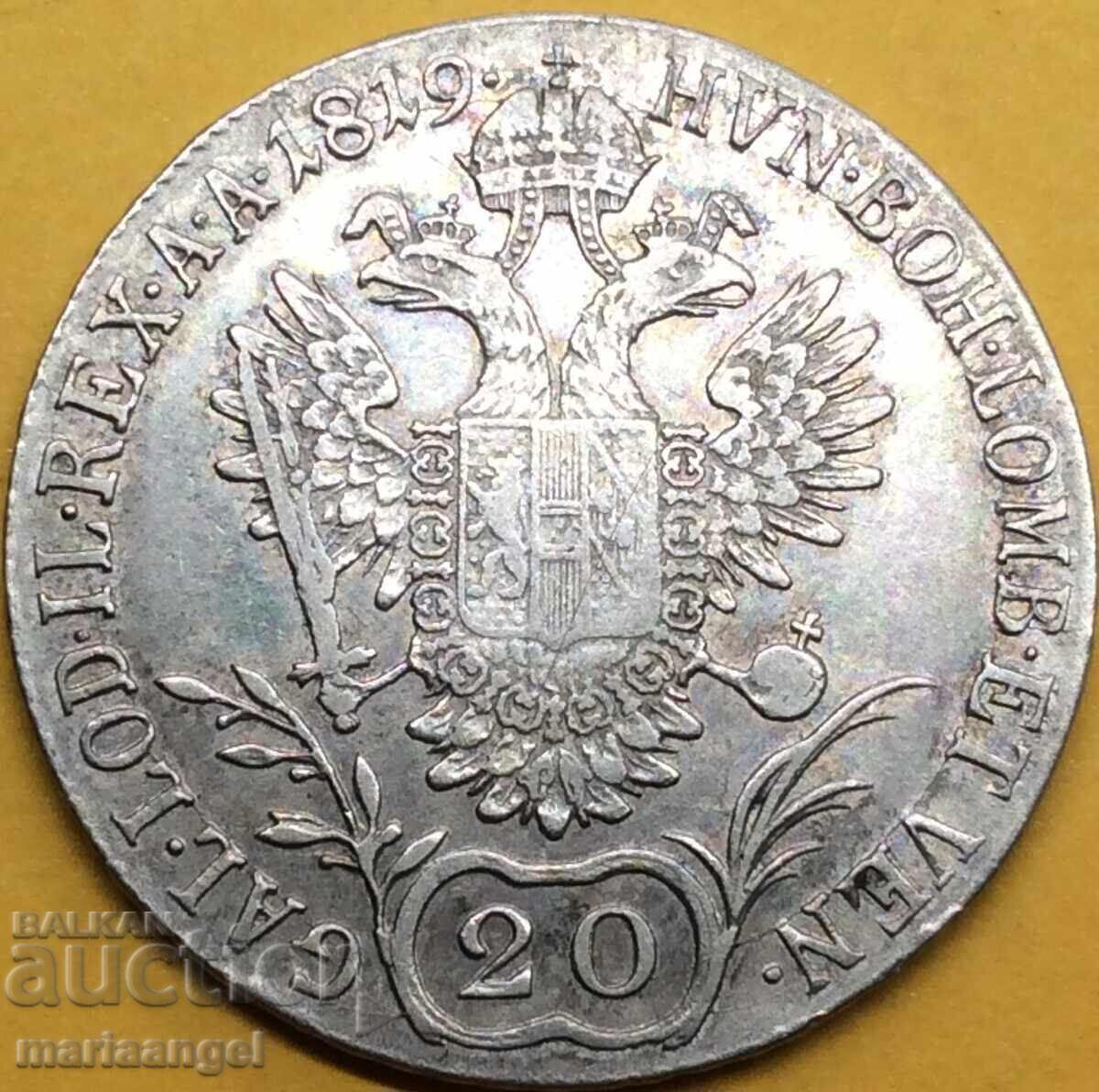 20 Kreuzer 1819 M-Milan Austria for Italy Lombardy Veneto with price 132.00 BGN | € 67.49 20 Kreuzer 1819 M-Milan Austria for Italy Lombardy Veneto with price 132.00 BGN | € 67.49