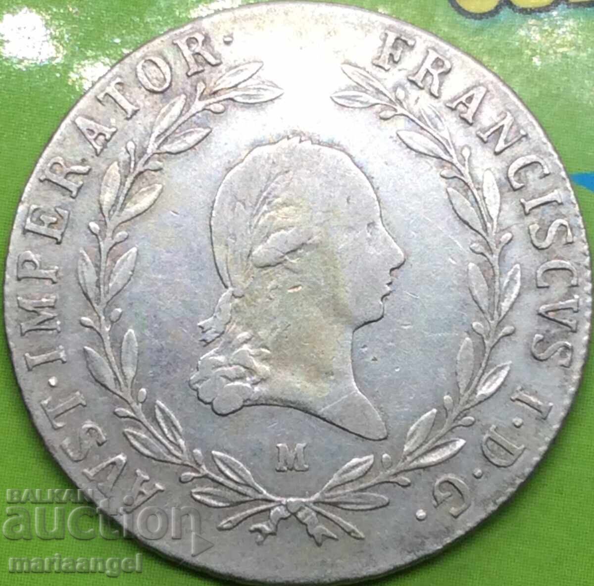 Auction 20 Kreuzer 1819 M-Milan Austria for Italy Lombardy Veneto Auction 20 Kreuzer 1819 M-Milan Austria for Italy Lombardy Veneto