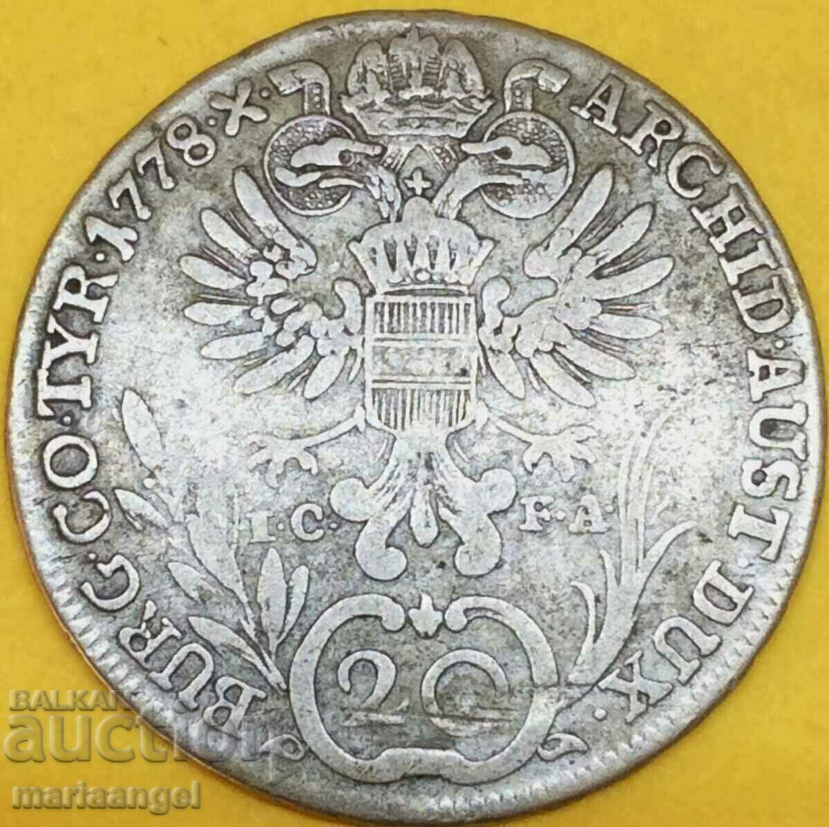Παράδοση 20 Kreuzer 1778 Αυστρία ICFA Maria Theresa - αρκετά σπάνιο Παράδοση 20 Kreuzer 1778 Αυστρία ICFA Maria Theresa - αρκετά σπάνιο