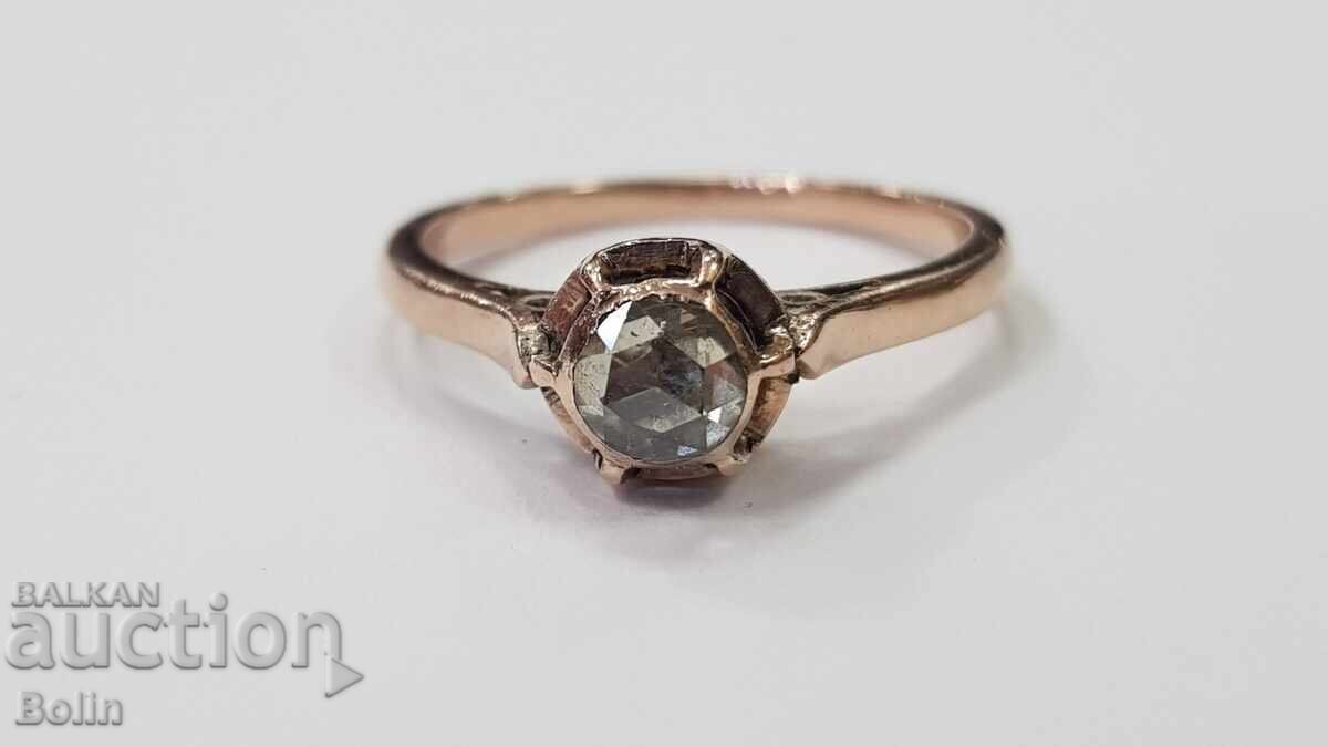 Rare Gold Diamond Rose Ladies Ring - 19th Century