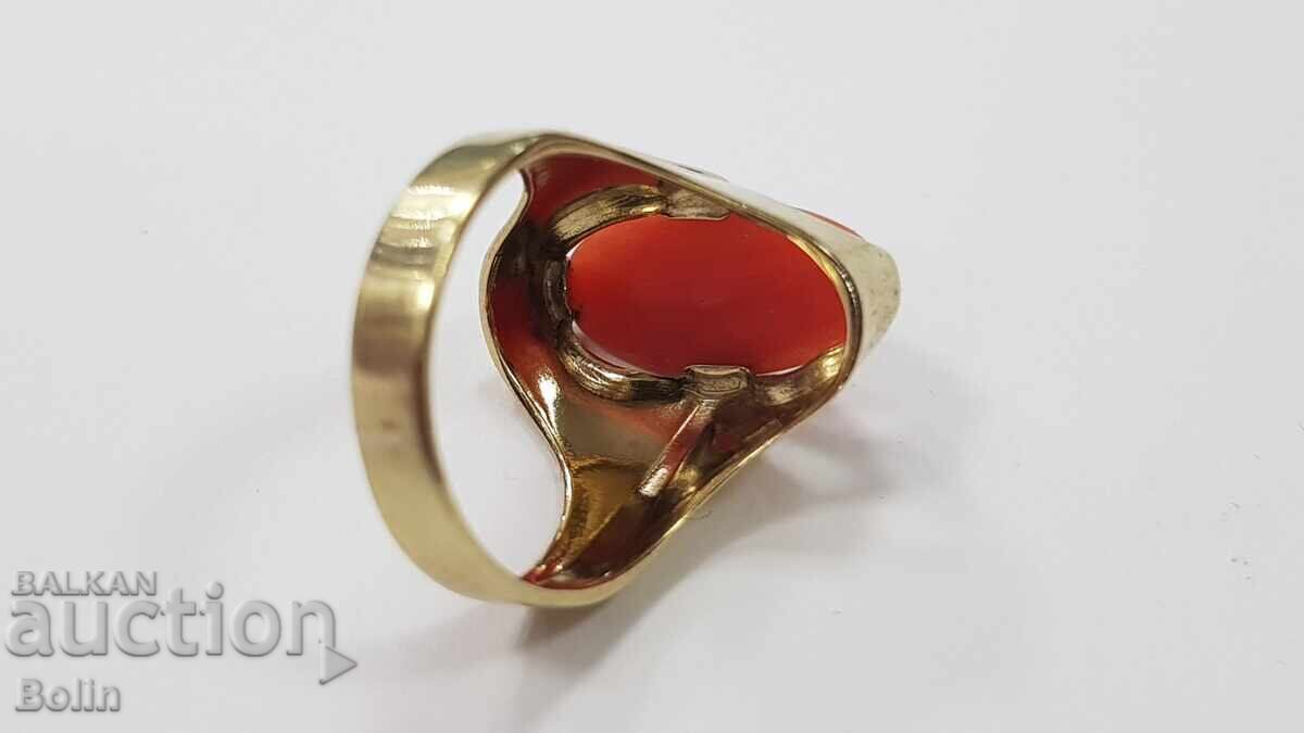 Inel vintage de damă din aur cu coral roșu - 8 carate - 6 Inel vintage de damă din aur cu coral roșu - 8 carate - 6