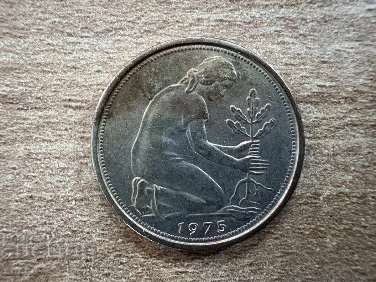 Γερμανία - 50 πφένιγκ (1975) - F με τιμή 0.55 BGN | € 0.28 Γερμανία - 50 πφένιγκ (1975) - F με τιμή 0.55 BGN | € 0.28