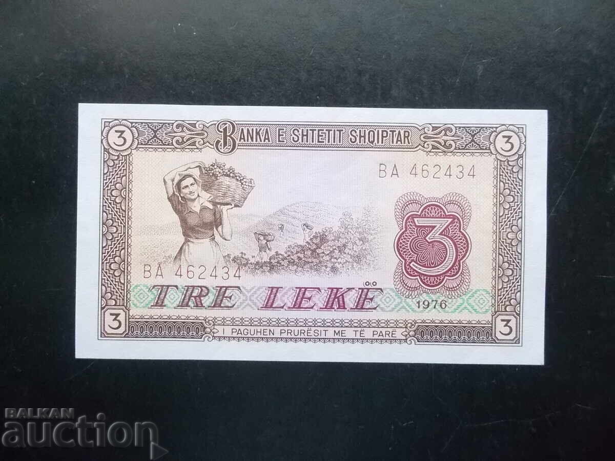 ALBANIA, 3 Leke, 1976, UNC