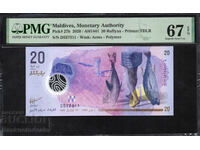 Maldive 20 Rufiyaa 2020 Pick 27b PMG 67 EPQ