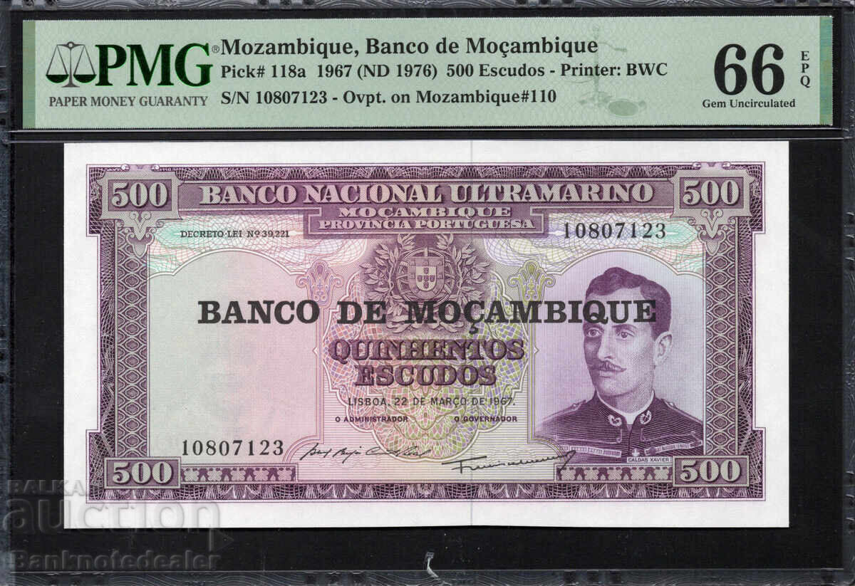 Μοζαμβίκη 500 Escudos 1967 Pick 118a PMG 66 EPQ