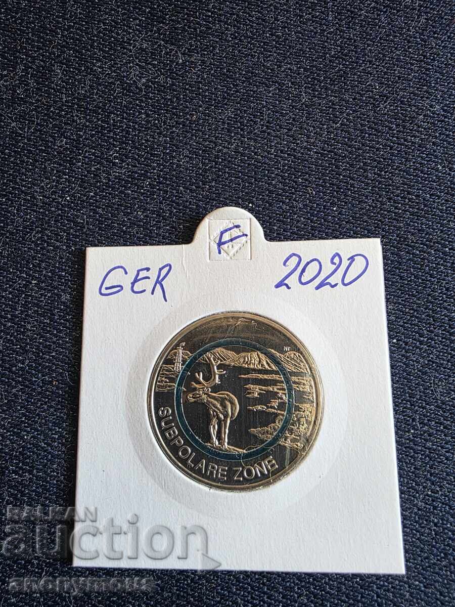 5 Ευρώ νόμισμα Γερμανίας υποπολικός ζώνη, περιοχή F 2020 5 Ευρώ νόμισμα Γερμανίας υποπολικός ζώνη, περιοχή F 2020