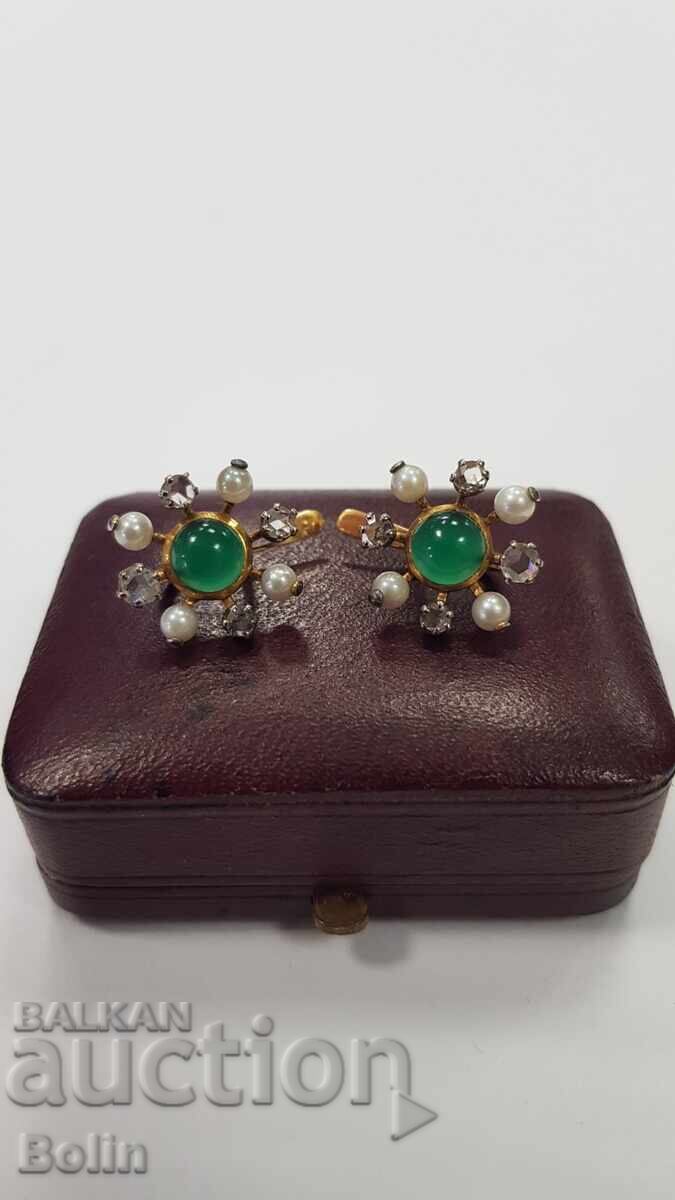 Редки златни обеци с диаманти - Европа - 20. век с кутия Редки златни обеци с диаманти - Европа - 20. век с кутия