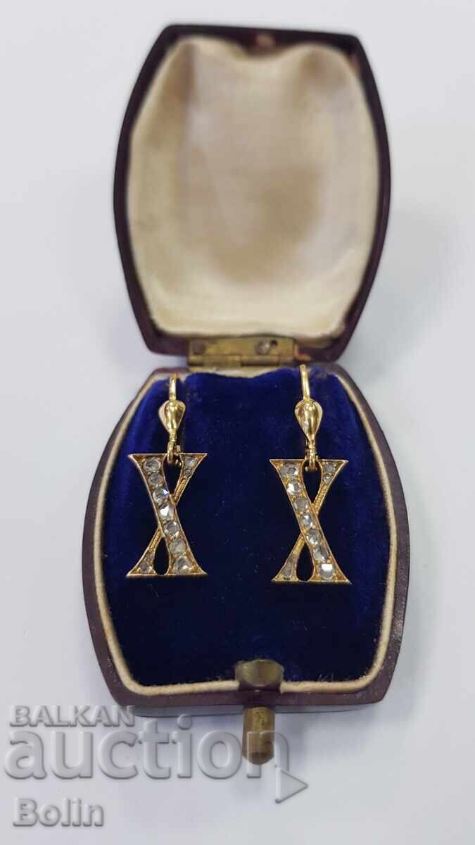 Cercei victorian aur cu diamante - 14 carate - sf. sec. 19